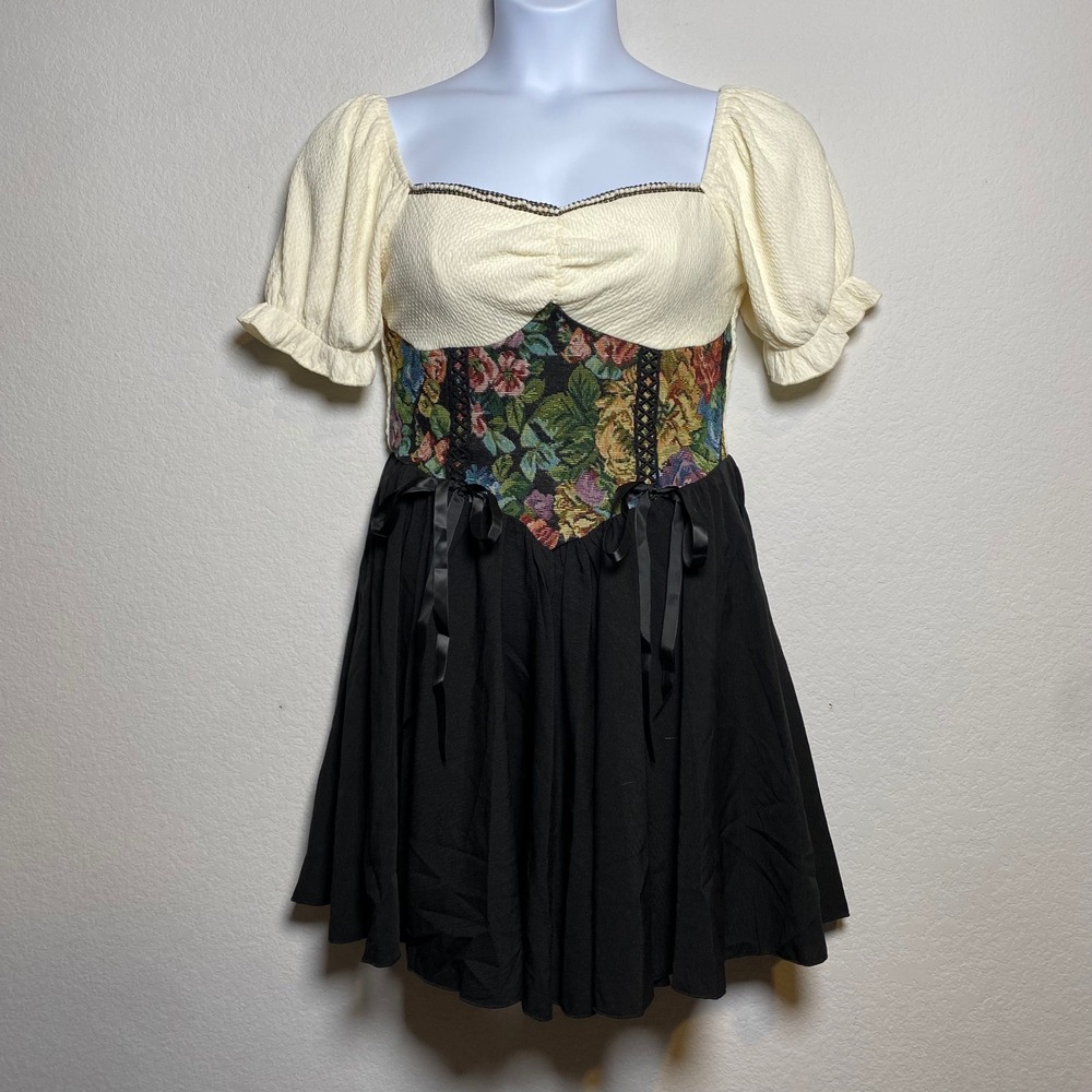 Corset Dress Puff Sleeve Neck Floral‎ Bodice Cottagecore Fairy Whimsy Festival